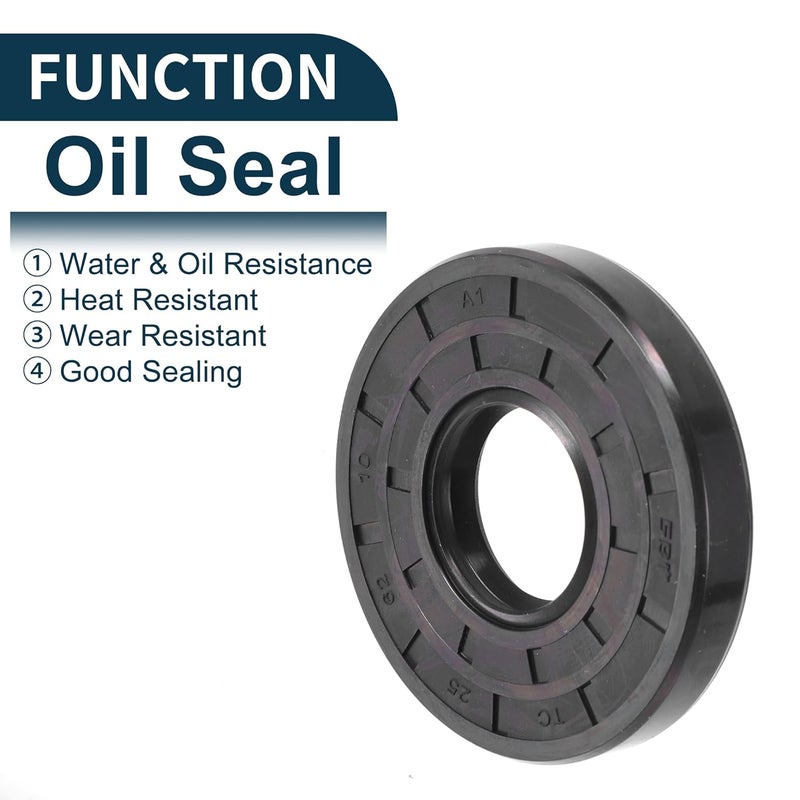 TUCKBOLD Universal Oil Seal TC Double Lip W Steel Spring Seal Ring Rotary Shaft Seal 25x62x10mm High Pressure NBR Rubber Black 5 Pcs - Image 3